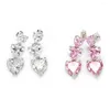 Stud Earrings Pink Zircon Heart 18K Gold Plated Pendant Three Fashion Jewelry Wholesale