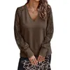 Women's T Shirts Women V Neck Lace Long Sleeve Shirt Autumn Winter Go Shopping Accessory