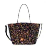 Kvällspåsar Autumn och Winter Super Sequins Tote Bag Women Bling Dinnerhandbagvintage Temperament Shoulder Designer