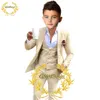 Conjuntos de roupas para meninos terno de casamento smoking smoking 3 peças bege calças colete infantil de blazer personalizado