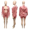 designer Summer Two Peices Set Women Solid Velour Shorts Long Sleeve Short Coat Push-up Bra Women Casual Sweet Tracksuit jecket women clothing short pants 9342