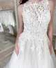 Lace tule bruids trouwjurk 2023 Designer illusie nek a-line vestidos de novia strand tuin kasteel kapel boho robe de mariiee order-to-made chapel trein echte foto