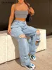 Women's Jean Ripped Boyfriends High Waist Baggy Denim Pants Wide Leg Straight Trousers Y2k Streetwear Vintage Loose Casual 230224