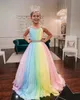 Rainbow Chiffon Little Girl Pageant Dresses 2022 Straps-Neck Girls Prom Gowns Zipper V Back Sleeveless A-Line Long Kids Formal Party Birthday Princess 2023
