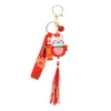 Nyckelringar Handgjorda DIY Craft Rhinestone Lucky Cat Tassels Cartoon Cat Keychain Cute Bag Charm Holder Cartoon Harts Key Chain K48