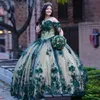 Plus -storlek Emerad Green Quinceanera klänningar 3D Flower Sweet 15 klänningar för födelsedagsglittler paljettbollklänning Vestidos de 16 Anos 326 326