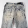 Impressão Denim Amirres Jeans Designer Calças Homem Marca de Moda Calças Completas Pintura Graffiti Faca Corte Furos para Fazer Velho Stretch Slim High Street Jeans Homem 3UAQ