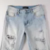 Denim amiryes jeans designer calças homem 2023 nova marca de moda de rua luz cor remendo buracos jeans velhos estiramento calças finas 2zi9