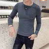 Men's T Shirts Plus Size 4XL-M Solid Long Sleeve T-Shirts Men Clothing 2023 Simple Autumn Winter Round Collar Slim Fit Casual Tee Shirt