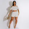 2023 Designer Two Piece Sets Women Outfits Summer Solid Tracksuits Sexy Ruched Strapless Top and Shorts Casual Sportswear jogger suits Bulk Wholesale 9345