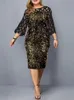 Sukienki zwyczajowe sukienki imprezowe Plus Size Ladies midi cekinowa siatka z długim rękawem elegancka elegancka bodycon xl-4xl 5xl sukienki wieczorowe kobieta lato 230223