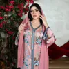 Etniska kläder 2022 Spring Floral Print Muslim Abaya Dress Women Diamond Dubai Arab Turkiet Marocko Kaftan Islamic Clothing Gown Robe Vestido