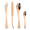 Dinnerware Sets 4pcs Stainless Steel Cutlery Set Mirror Flatware Western Style Black Fork Spoon Knife Accessories Silverware