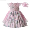 Girl's Dresses New Girl Pink Vintage Floral Dresses Fly Sleeve Princess Dress For Kids Appliqued Girls Clothing W0224