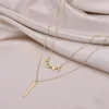 Chaînes 2 couches collier barre brillante avec pendentif lettres d'amour pour les femmes cadeau de mariage de luxe exquis tendance bijoux accessoires