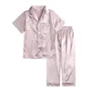 Pyjamas Little Baby Girls Boys Set Satin Silk Kids Kort ärmar Sleepwear PJS 2 Piece Button Down Filt Sleepers 230224