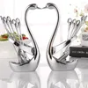 Set di stoviglie Lega Swan Forchetta Stoviglie Cucchiaio Set Supporto per stand Festa di nozze Decorazione di frutta Cena argenteria