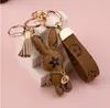 Bunny Design Key Chains Ring Pompom Ball Rabbit Bag Pendant Charm Keyring Buckle Gift Jewelry Accessories PU Leather Brown Flower Animal Lanyard Car Keychain Holder