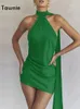 Casual Dresses Tawnie Summer Elegant Satin Backless Mini Dress Women Gown Halter Sleeveless BodyCon Club Party Green Y2K 230224