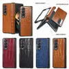 Coques de téléphone antichoc pour Samsung Galaxy Z Fold 4/3 Alligator Pattern PU Housse de protection en cuir