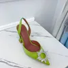 Amina Muaddi scarpe eleganti sandali in raso a punta tacco aperto scarpe con fiocco cristallo poco profondo girasole tacchi alti 10 cm scarpe da sposa da festa di design di lusso da donna