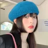 Berets Faux Lamb Wool Beret Female British Retro Korean Japanese Thick Painter Artist Pumpkin Art Autumn Winter 2023