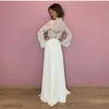 Wedding Dress Elegant Detachable Skirt 2 Pieces High Neck Long Flare Sleeve Lace Appliques Satin Bride Gown Vestidos De Noiva