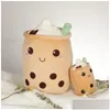 Plush Dolls 1Pc Boba Plushies Bubble Tea Toys Kawaii Cup Shaped Pillow Real Life Food Stuffed Soft Back Cushion Kid Dh0Wm