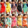 Kvinnliga klänningar Ny Slim Sexig slips färgad ärmlös lång väst hängdjol klänning 14 färger