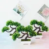 装飾的な花人工緑の松の木植物ボンサイシミュレーションプラスチックスモールポット植物鉢植えの装飾品ホームテーブルガーデンデコレーション