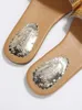 Тапочки Золотой летний пляж женщины 2023 плоские скользящие шлепанцы дома повседневная обувь женская пантуфлас Большой размер 35-42