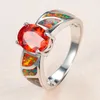 Wedding Rings Luxury Female Red Oval Crystal Ring Classic Silver Color Big For Women Trendy Opal Stone Engagement