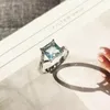Wedding Rings Ladies Light Luxury Blue Topaz Ring Ins Micro Inlay Simple Zircon Tail For Women Daily Party Engagement Jewelry GiftsWedding