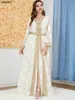 Ubranie etniczne Eleganckie swobodne sukienki damskie Abayas dla kobiet muzułmańskie 2 sztuki zestaw kwiecisty haft haftu koronkowy wkładka Kaftan