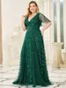 Robes de soirée grande taille robes de soirée longue A-LINE col en V demi-manches parole longueur robe Ever Pretty of Dark Green Prom Women Dress 230223