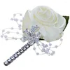 Flores decorativas Corsage azuis reais com acessórios de strassledsmen brooch Broche de Boutonniere para festa de negócios de moda para