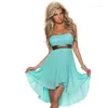 Casual jurken vrouwen roze sexy chiffon jurk da18067 slash nek mode zomer strapless met riem