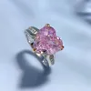 Reine coeur 11mm rose diamant bague 100% réel 925 en argent sterling fête alliance anneaux pour femmes hommes fiançailles bijoux cadeau