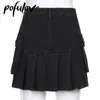 Skirts Jeans Mini Skirt Goth Denim Pleated Skirts with Big Pockets Women Girl Summer Punk Y2K Black Faldas High Waist Korean Fashion 230223