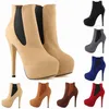 Boots Female Snow Winter Women Flock Mid-Calf Basic Round Toe Super High 14CM Thin Heels Solid Elastic Band Shoes