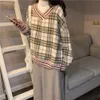 Dames hoodies sweatshirts oversized hoodie plaid print pullovers vneck lange mouw top vrouwen losse Koreaanse mode kleding Harajuku 230224