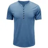 Erkek Tişörtleri 2023 Yaz Düz Renk Erkekler T-Shirts Kısa Kollu Moda Sıradan Erkek Nefes Alabaş Henley Gömlek Temel Üstler Tees