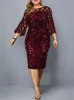 Sukienki zwyczajowe sukienki imprezowe Plus Size Ladies midi cekinowa siatka z długim rękawem elegancka elegancka bodycon xl-4xl 5xl sukienki wieczorowe kobieta lato 230223