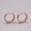 Hoop Earrings Real 18K Rose Gold For Women Engrave Pot Circle Jewelry 15mmDia Gift