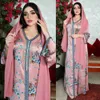 Etniska kläder 2022 Spring Floral Print Muslim Abaya Dress Women Diamond Dubai Arab Turkiet Marocko Kaftan Islamic Clothing Gown Robe Vestido