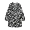 Casual Dresses Dress For Women 2023 Fashion Clothing Vintage Floral Print Mini Spring Ruffle Trim V Neck Long Sleeve Shift Short