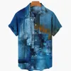 Mäns avslappnade skjortor Ny sommaroljemålning 3D Beach Hawaii 2022 Summer Shirt Kort ärm T-shirt Street Clothing Oversize Camisa Social Chemistry Men Z0224