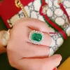 Kvinnor Wedding Ring Rectangle Emerald Green Crystal Tourmaline Zircon Diamond White Yellow Gold Plated Ring Party Jewelry Mother Birthday Present justerbar