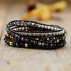 Charm Armband Native Inspired Designer Leather Armband Black Onyx Mix 5 Strands Woven Wrap Bangles Bohemian Smycken Dropship 230224