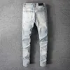 Denim amirres Jeans Designer Pants Man New High Street Wash Blue White Diamond Damaged Hole Slim Fit SLP Denim Pants Men's Fashion M9MP